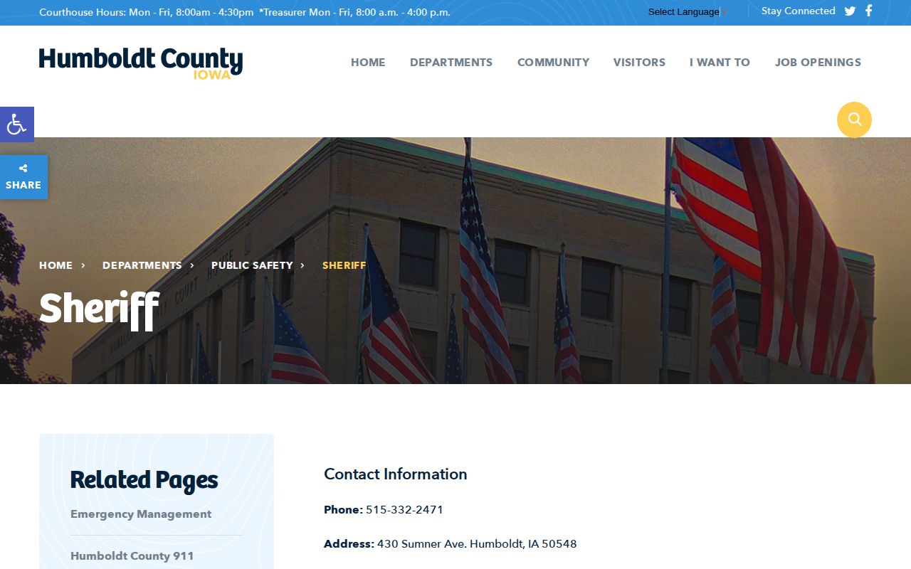 Humboldt County Sheriff contact page for jail and booking records