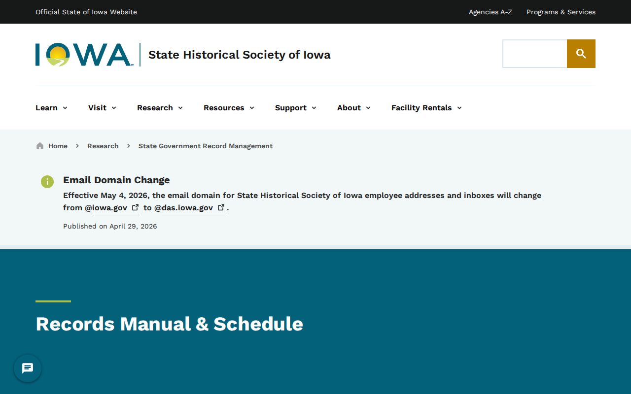 Iowa records schedule for historical corrections records